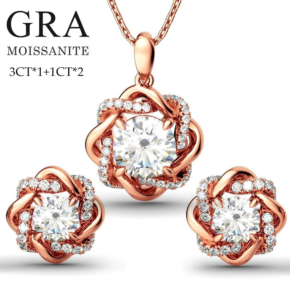 Silver Chakra Moissanite Jewelry Set — Luxury Necklace, Earrings & Bangle