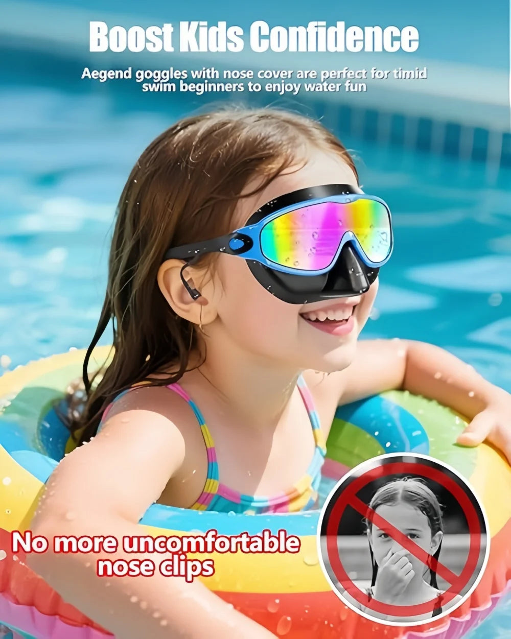 Wide View Swimming Mask — Anti-Fog Goggles with Nose Cover