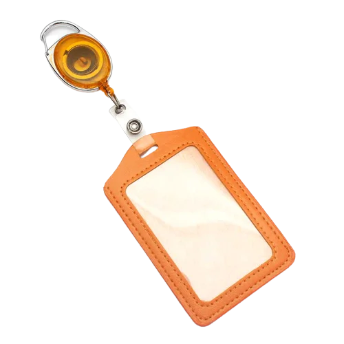 pelsone Retractable ID Badge Holder — PU Leather Work Pass Protector