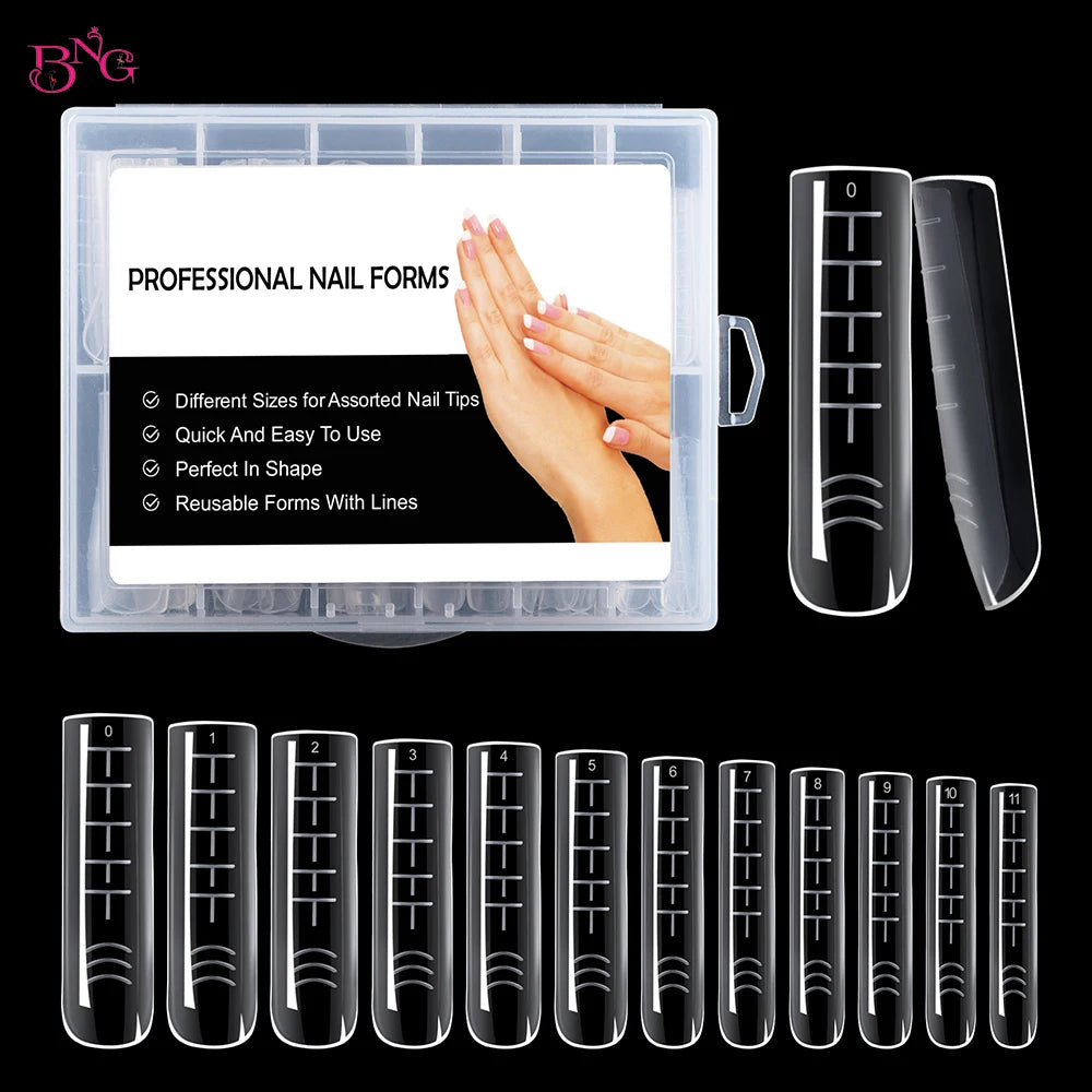 Poly Nail Gel Dual Forms — Clear Full Cover Extension Tips with Scale