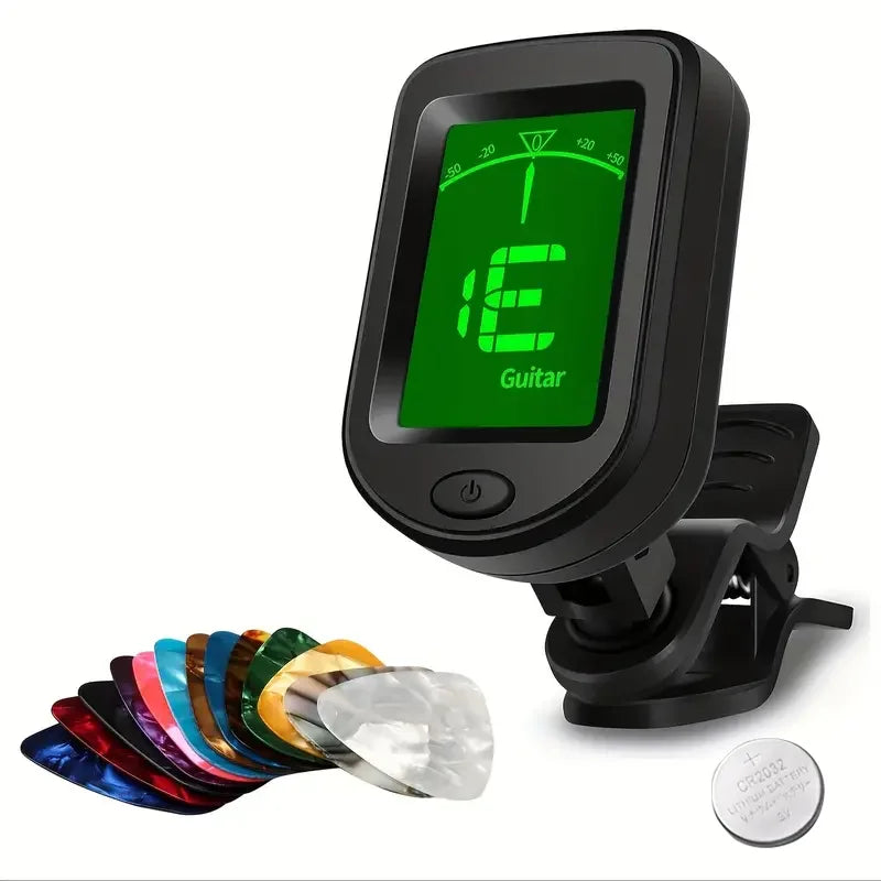 360° Rotatable Clip-On Digital Tuner — Precision Instrument Tuner with 10 Picks