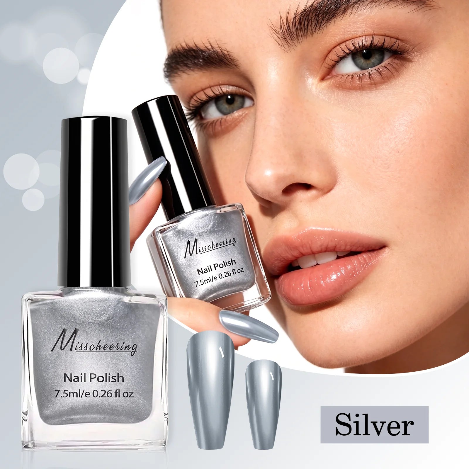 Misscheering Metallic Silver Nail Polish — High Gloss Mirror Effect Varnish