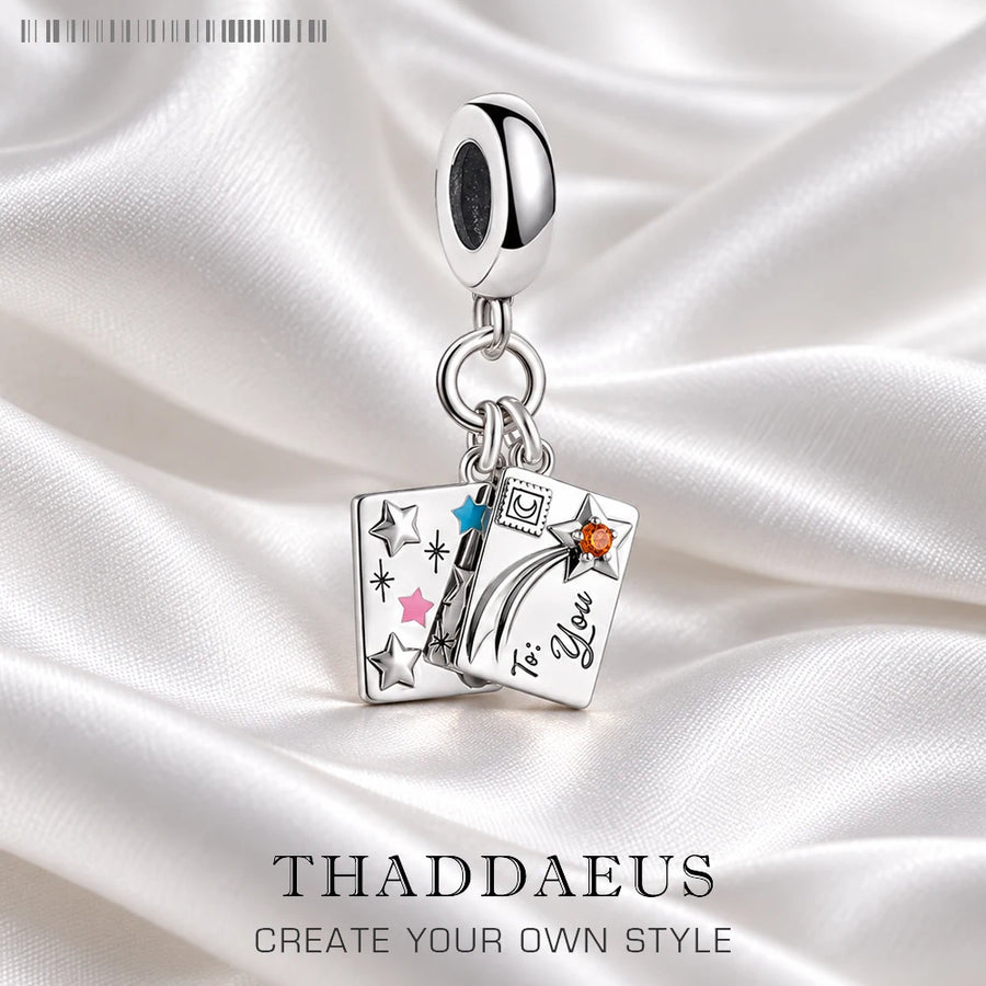 Thaddaeus Envelope Letter Charm — 925 Sterling Silver Wish Upon a Star Pendant
