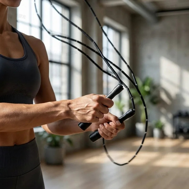 Segmented Beaded Jump Rope — Durable Cardio Training Tool, Black