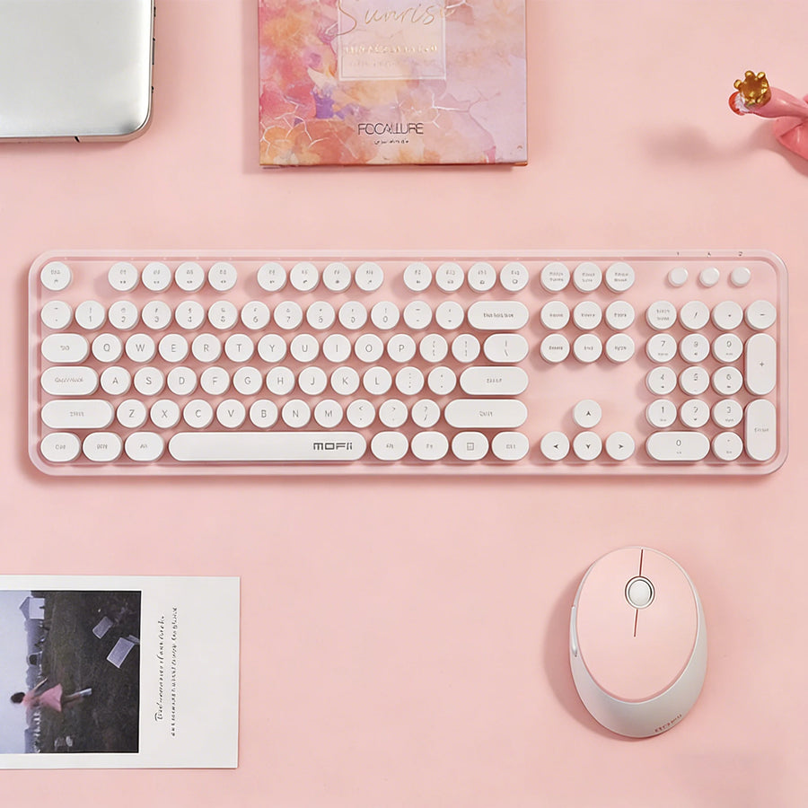 MOFii Wireless Keyboard and Mouse Combo — Retro Round Keycaps, Cute Design