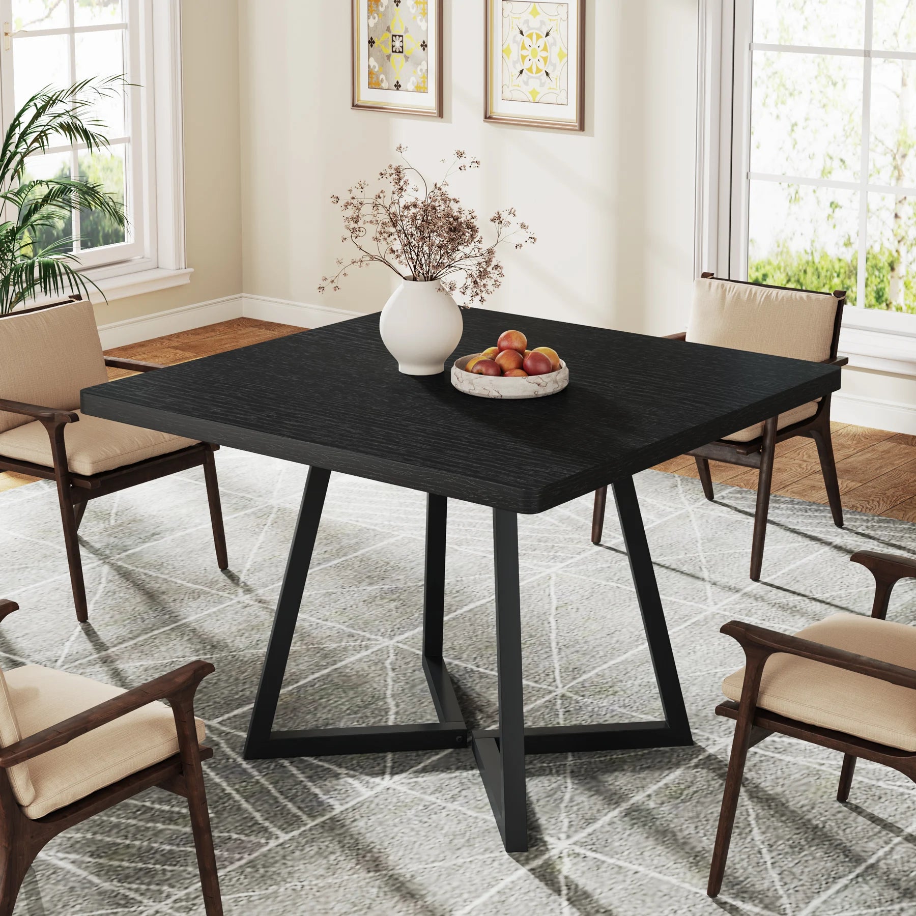 Tribesigns Square Dining Table — Industrial Wood & Metal Kitchen Table