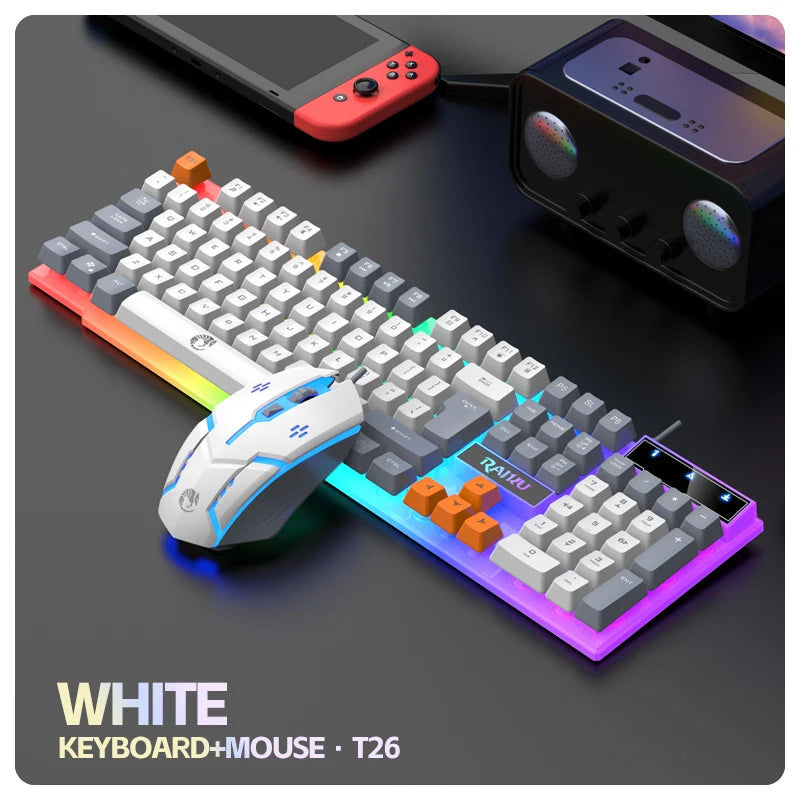 Wired Mechanical Touch Gaming Keyboard and Mouse Set — RGB Backlit Computer Accessories