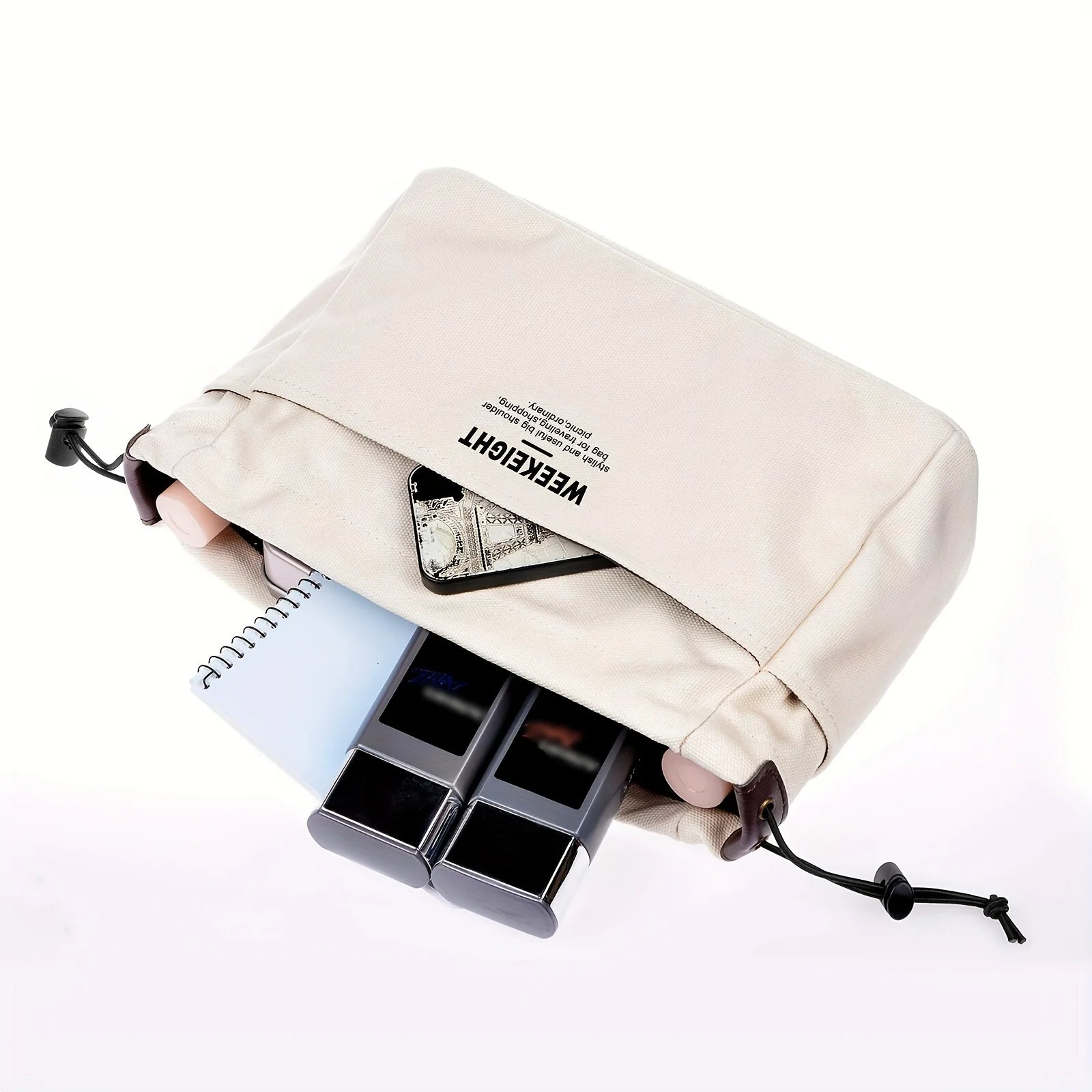 Canvas Drawstring Storage Bag — Multi-Pocket Portable Organizer