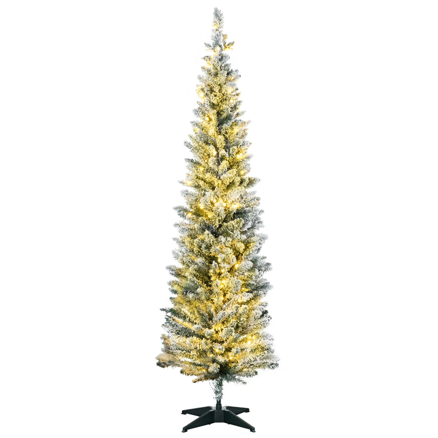 HOMCOM 6' Prelit Artificial Christmas Tree — Slim Design with Warm White LED Lights