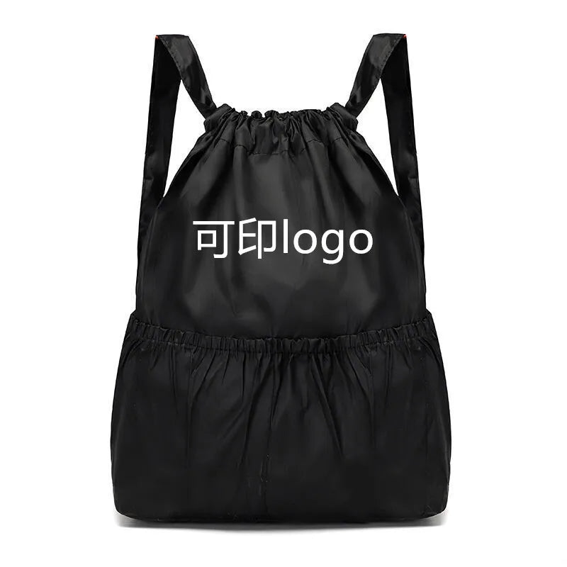Large Capacity Drawstring Backpack — Waterproof Nylon Shoulder Bag
