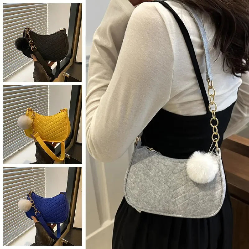 Felt Mini Shoulder Bag — Stylish Crescent Underarm Handbag