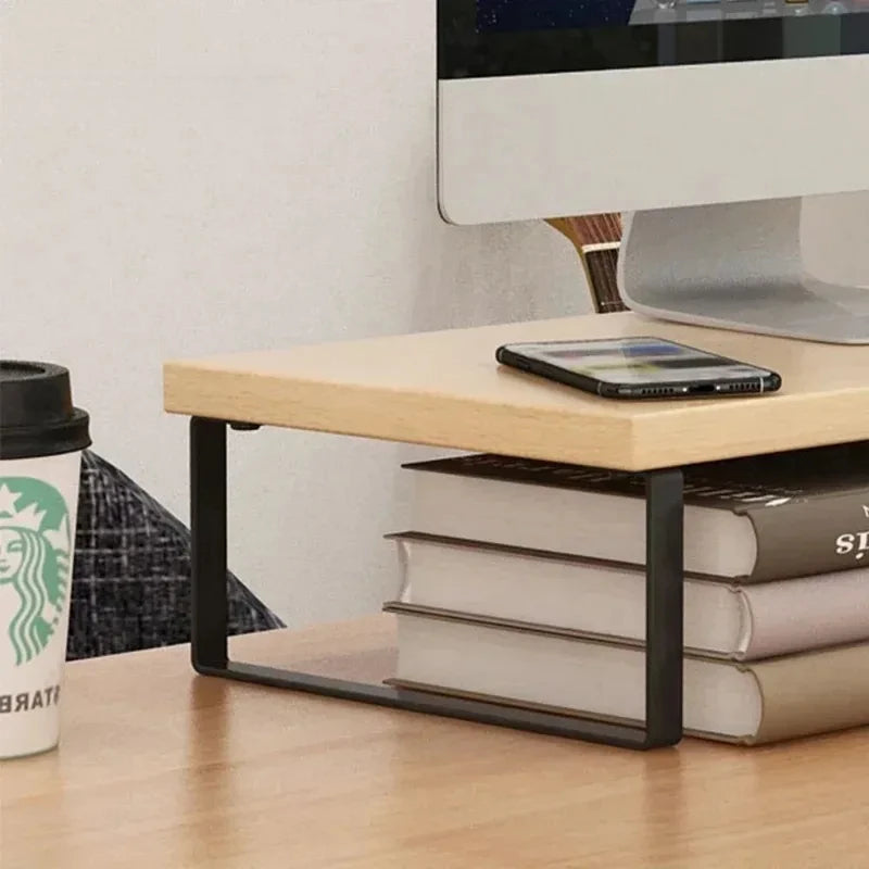 Wooden Monitor Stand Riser — Desktop Organizer with Storage Rack