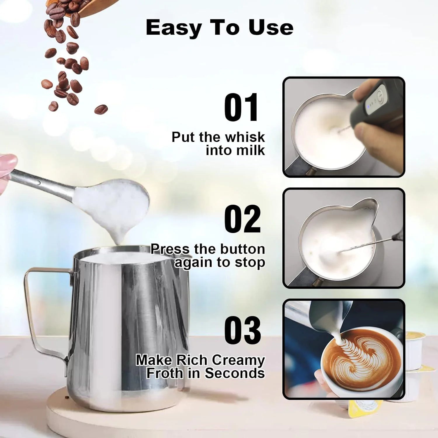 Rechargeable Electric Milk Frother — Handheld Automatic Foam Maker