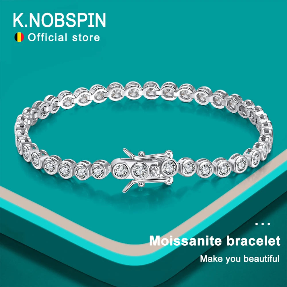 knobspin Moissanite Tennis Bracelet — D VVS1 Round Cut Sterling Silver