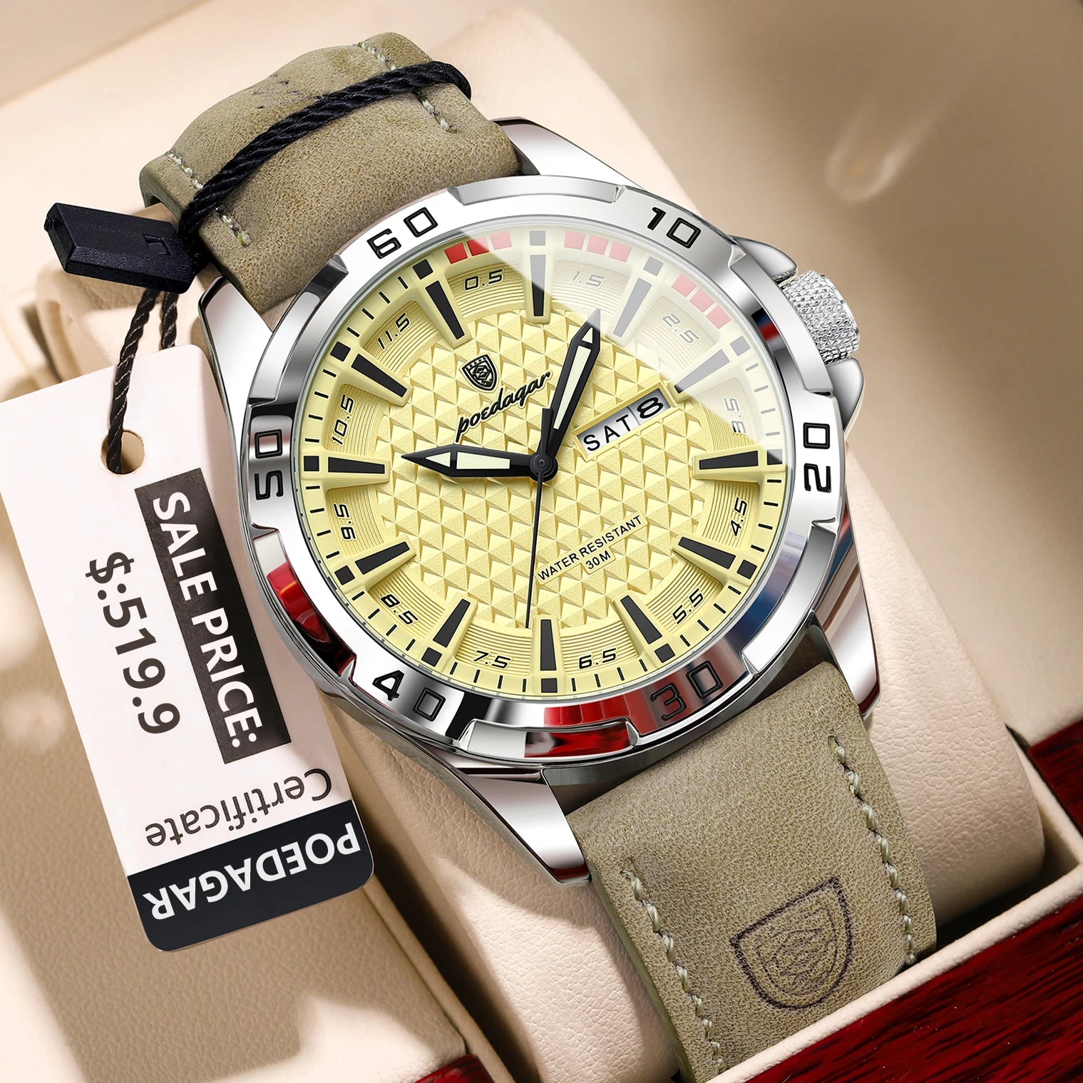 POEDAGAR Luxury Men's Quartz Watch — Waterproof Sport Design with Leather Band