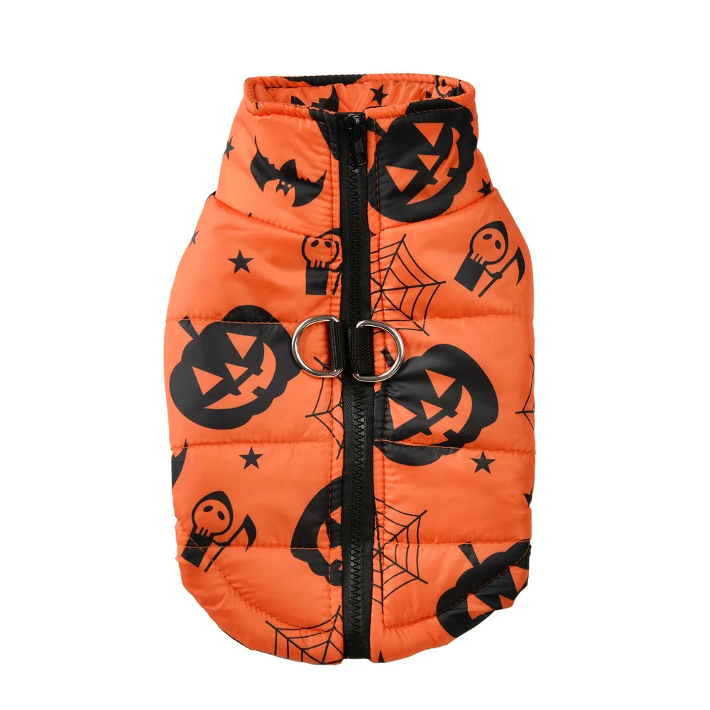 Holapet Halloween Dog Jacket — Waterproof Pumpkin Print Pet Coat