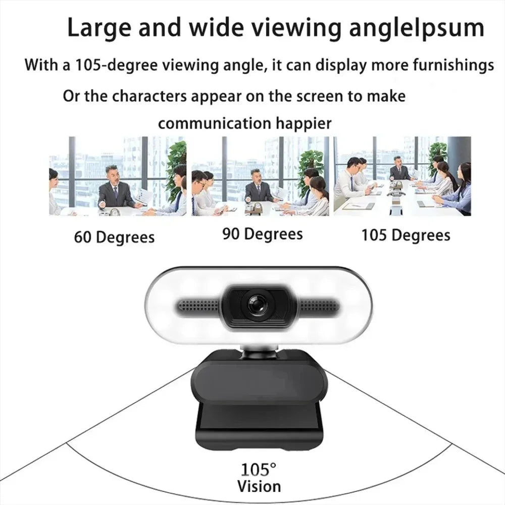 High-Definition Auto Focus Webcam — Built-in Microphone & Light for Streaming