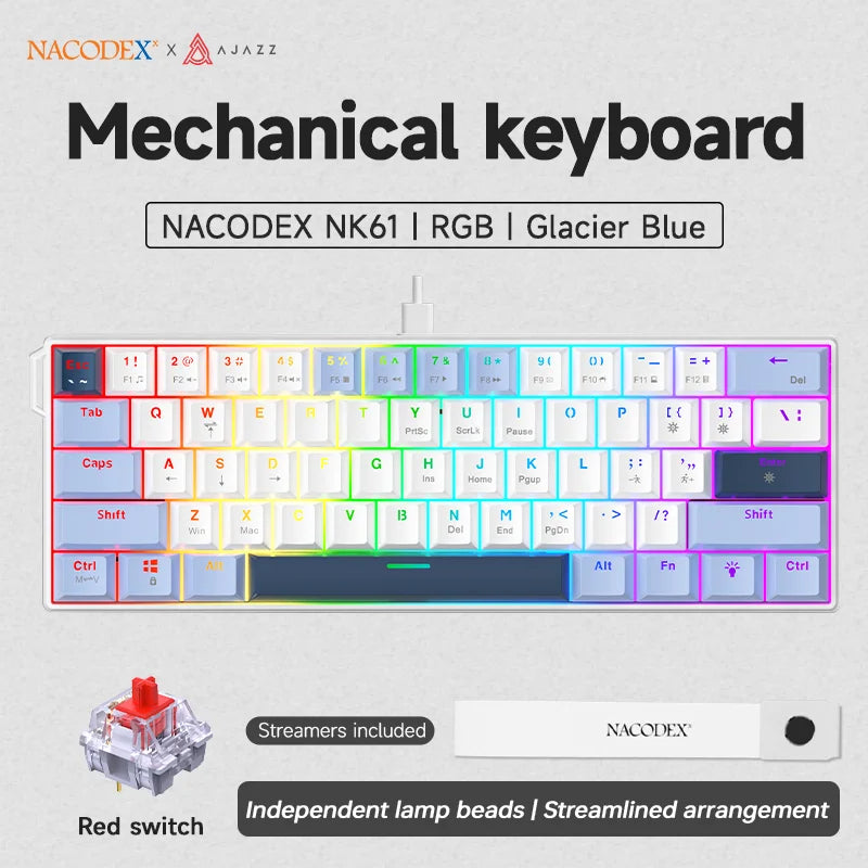 Ajazz NK61 Wired Mechanical Keyboard — Compact RGB Gaming Design