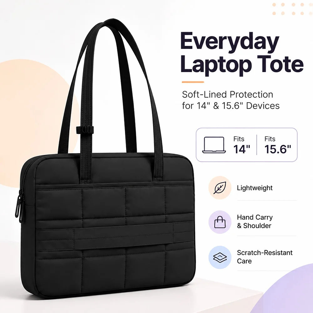 Minimalist Quilted Laptop Bag — Protective Shoulder Tote for 15.6 Inch Devices