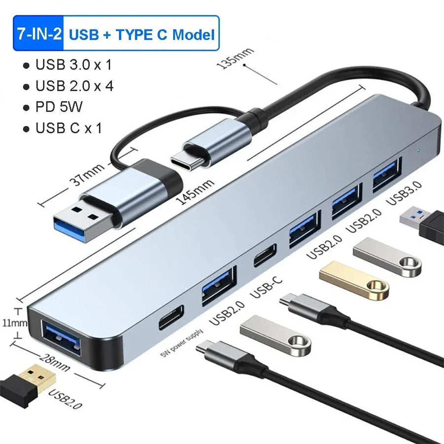 7-in-1 USB-C Hub — High-Speed Aluminum Multi-Port Extender