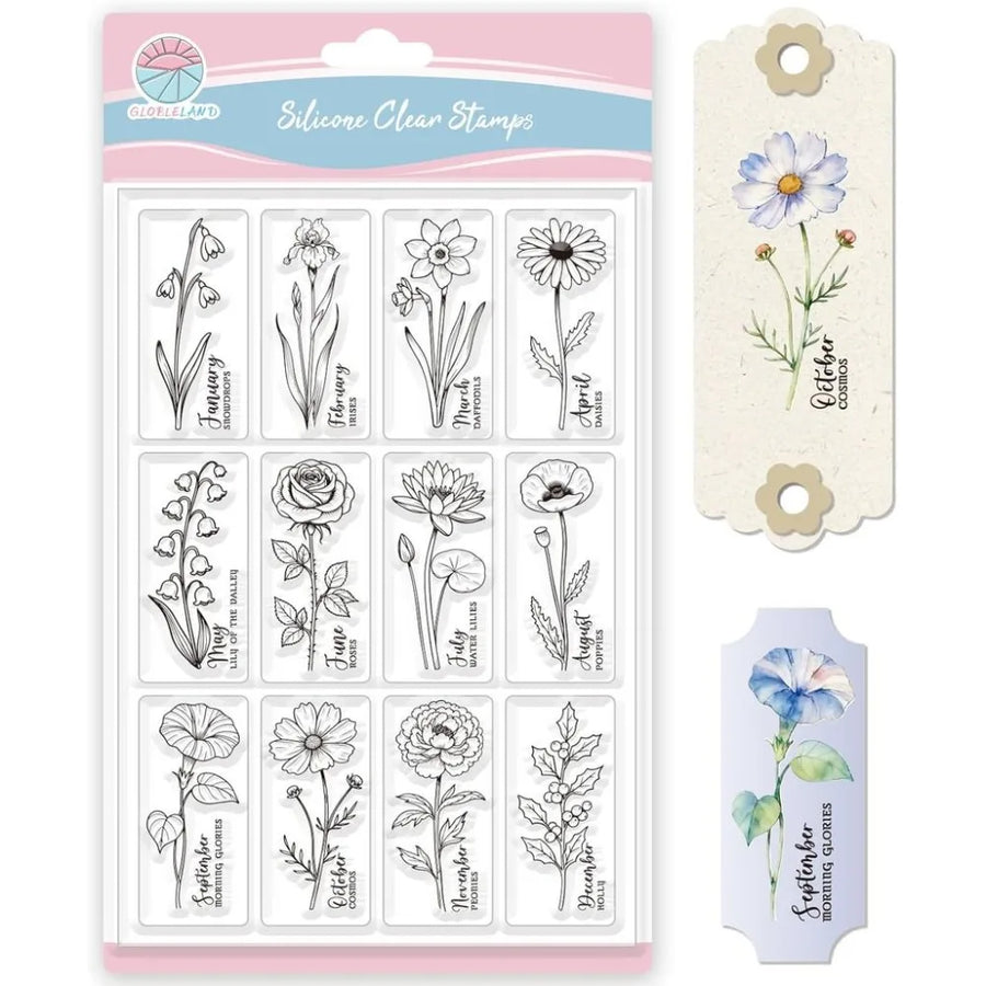 Floral Bookmark Clear Stamps — Botanical Pattern Set for Scrapbooking