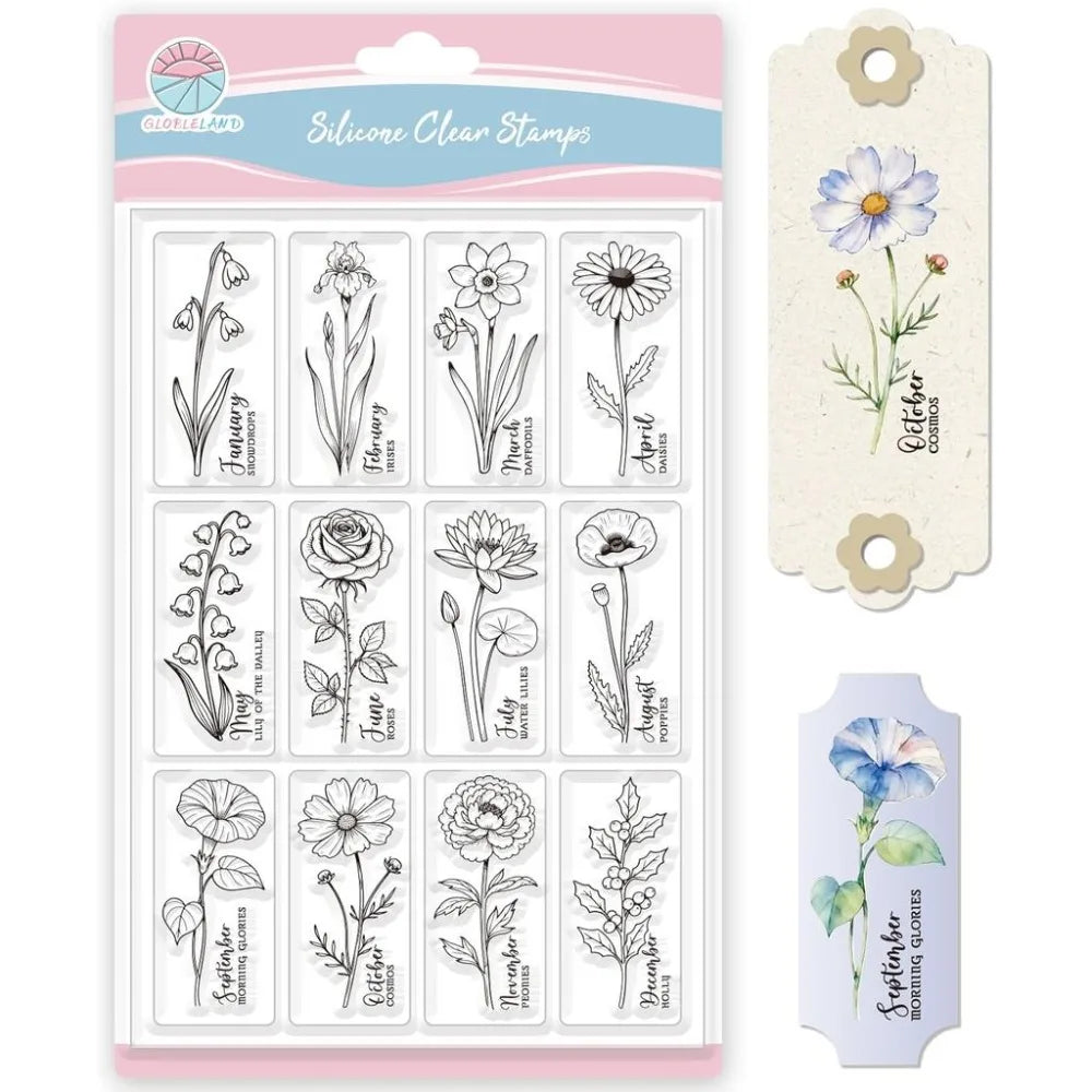 Floral Bookmark Clear Stamps — Botanical Pattern Set for Scrapbooking