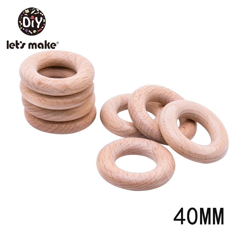 Natural Beech Wood Rings — 50pc DIY Teether & Craft Accessory Set