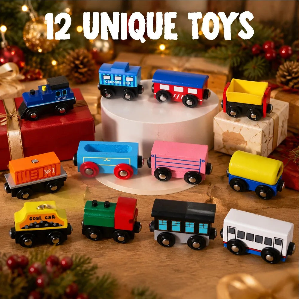 Joyfy Magnetic Wooden Train Advent Calendar — 12 Day Christmas Countdown Set