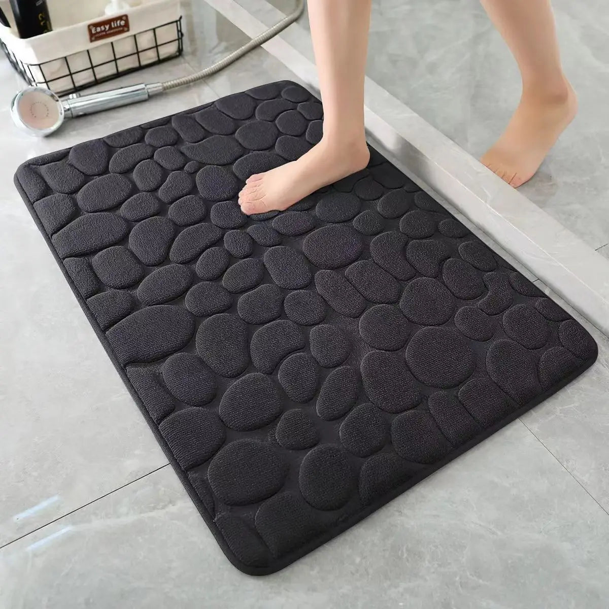 3D Cobblestone Embossed Bath Mat — Non-Slip Absorbent Floor Rug