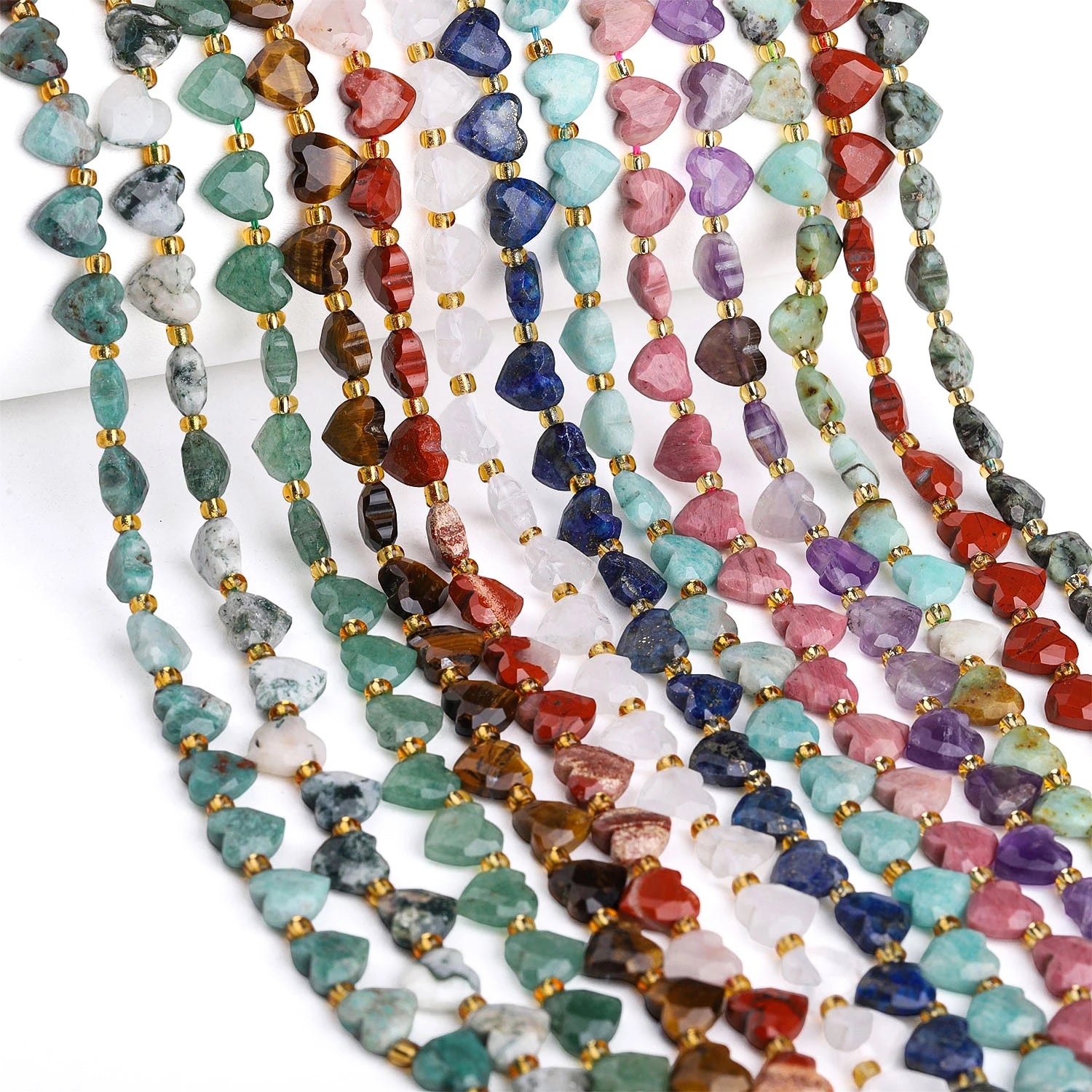 Natural Faceted Heart Stone Beads — DIY Jewelry Making Supplies, 8mm