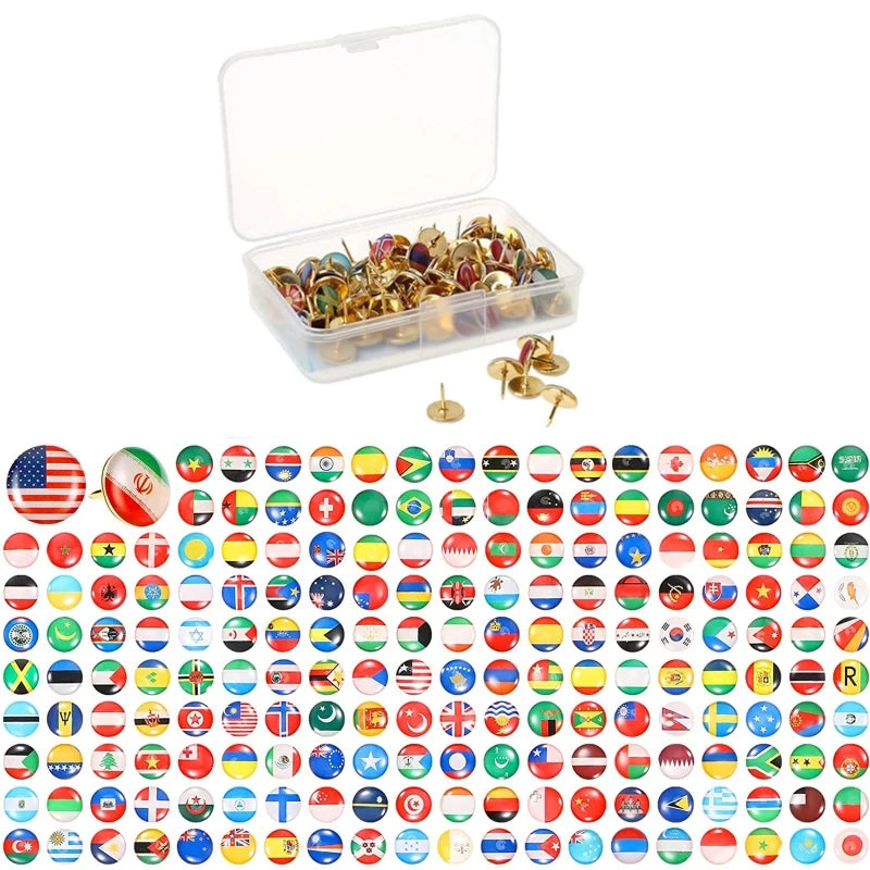 Multifunctional National Flag Push Pins — Decorative Map & Bulletin Board Tacks