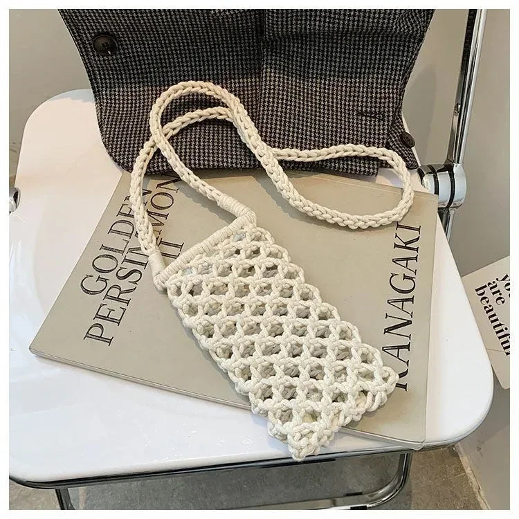 dawndesslo Woven Crochet Crossbody Phone Bag — Lightweight Braided Shoulder Purse