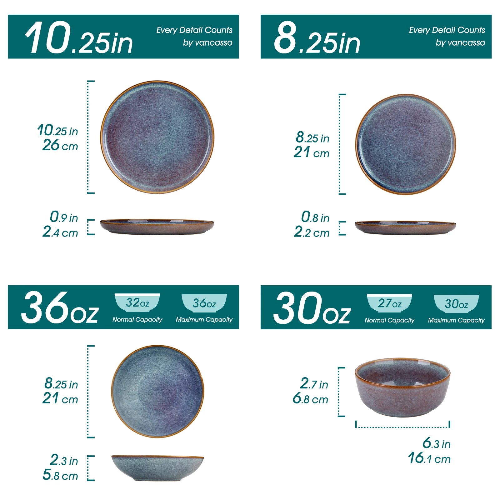 MALACASA Reactive Glaze Stoneware Dinnerware Set — Unique Grey-Blue Ceramic Plates