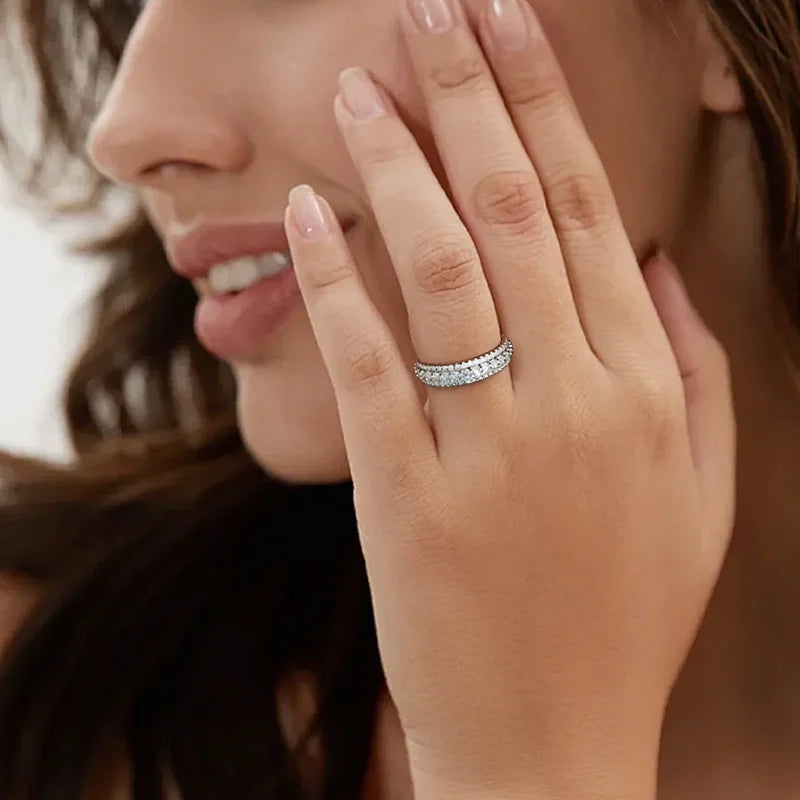 knobspin Moissanite Eternity Band — 18k White Gold Plated Sterling Silver Ring