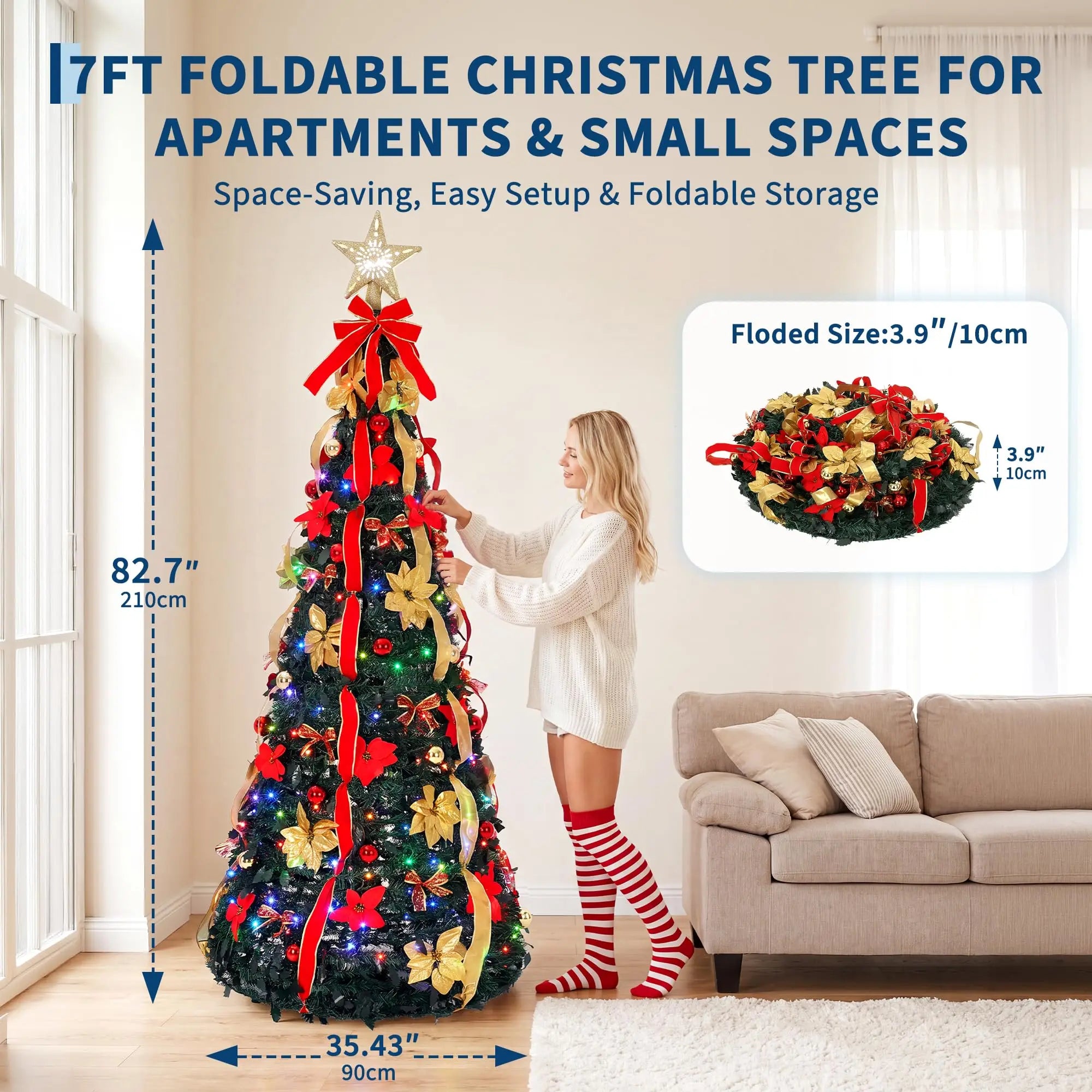 Pop-Up Pre-Lit Artificial Christmas Tree — Rotating Star Projector & LED Lights