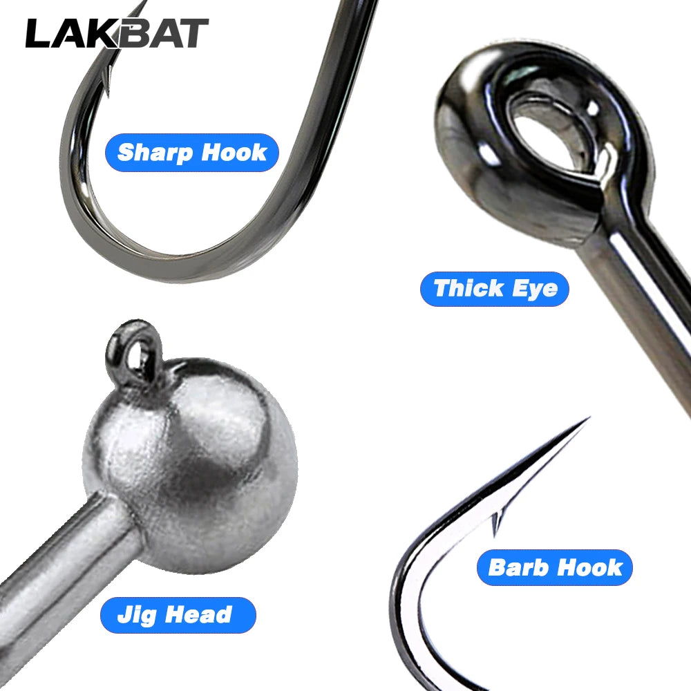 LAKBAT Jig Head Fishing Hooks — High Carbon Steel Lures for Bass and Pike
