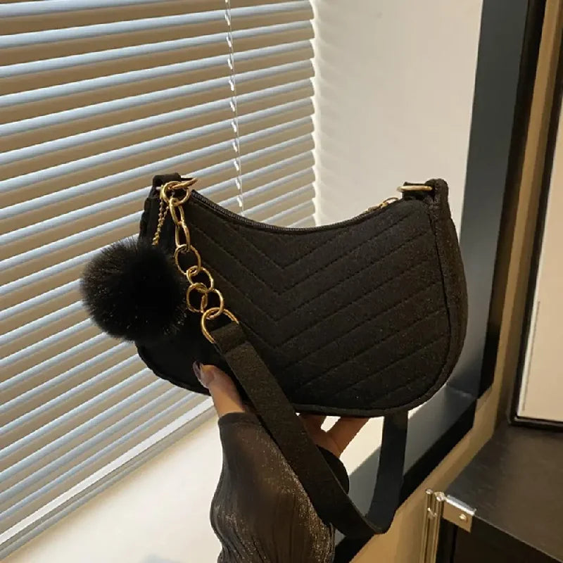 Felt Mini Shoulder Bag — Stylish Crescent Underarm Handbag