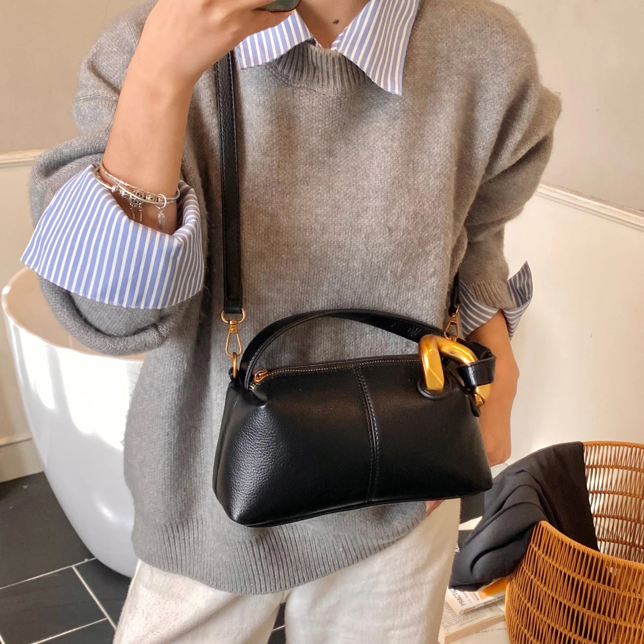 Textured PU Leather Clutch Bag — Versatile Shoulder & Crossbody Handbag