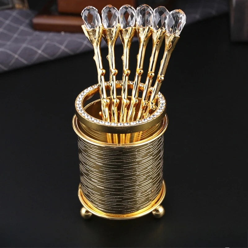 Luxury Gold Coffee Spoon Set — 6 Piece Espresso Stirring Spoons with Decorative Holder