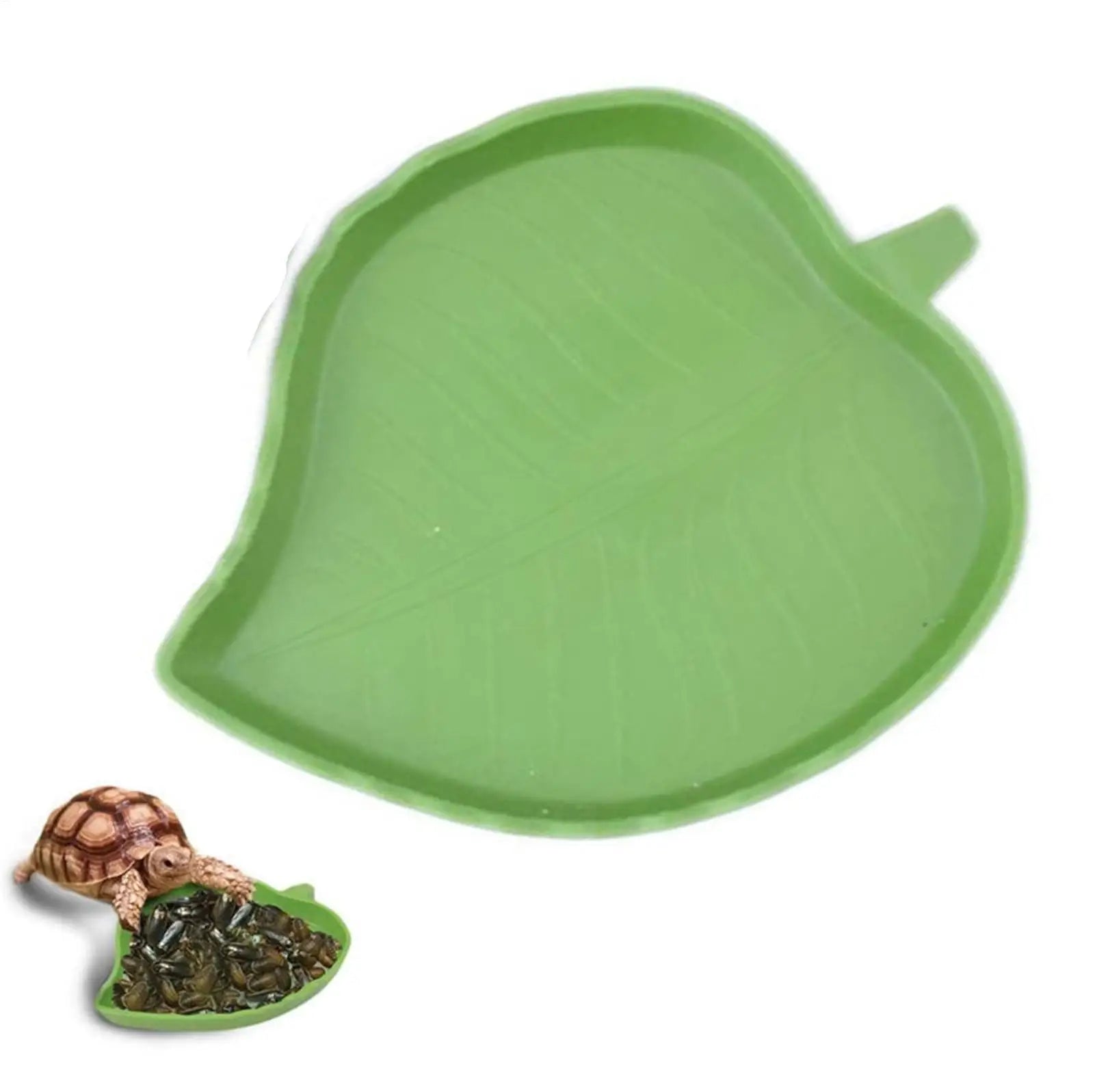 Leaf Shape Reptile Food and Water Bowl — Shallow Feeding Dish for Small Pets