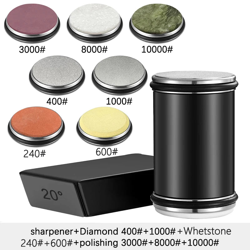 Rolling Knife Sharpener — Double Sided Diamond Stone with Magnetic Angle