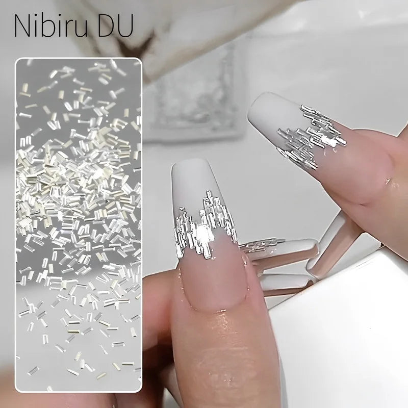 Nibiru DU Reflective Rhinestone Nail Strips — Silver Crystal Line Decoration