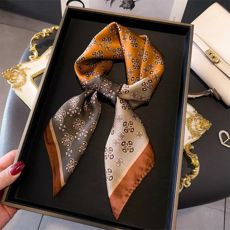 SENAIFEI Printed Silk Scarf — Luxury Square Shawl & Decorative Headband