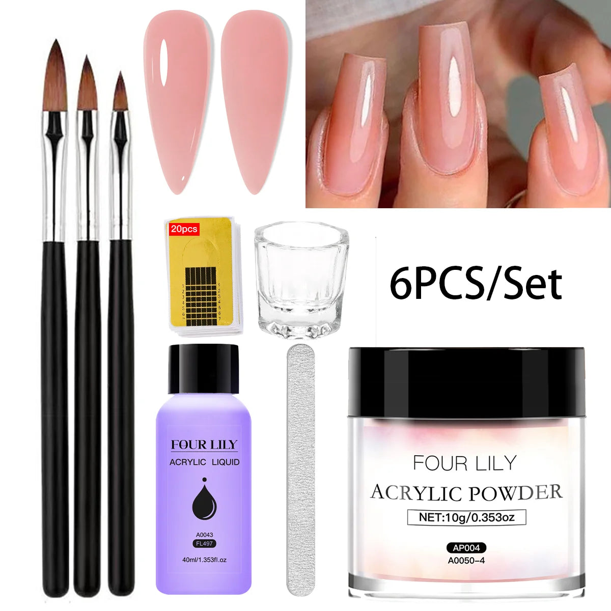 Four Lily Nail Acrylic Powder & Liquid Set — Professional Extension Kit