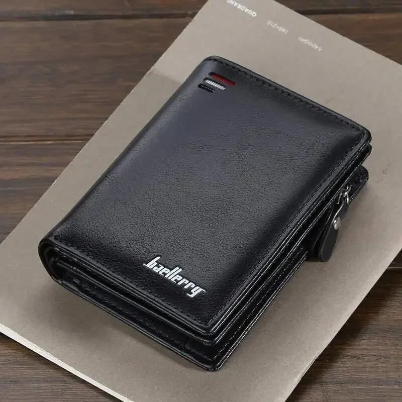 Mens Leather Wallet — Zipper Closure, Multi Slot
