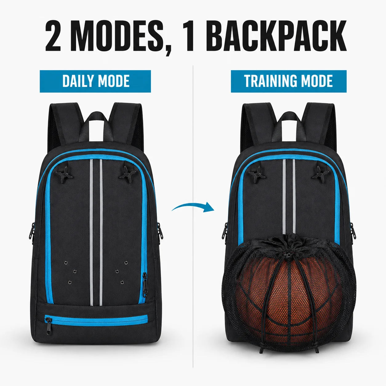 Basketball Backpack — Waterproof Sports Bag with Stowable Ball Holder