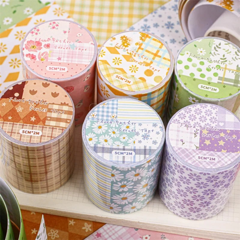 Floral Grid Pattern Masking Tape — Decorative Washi Tape for Journaling