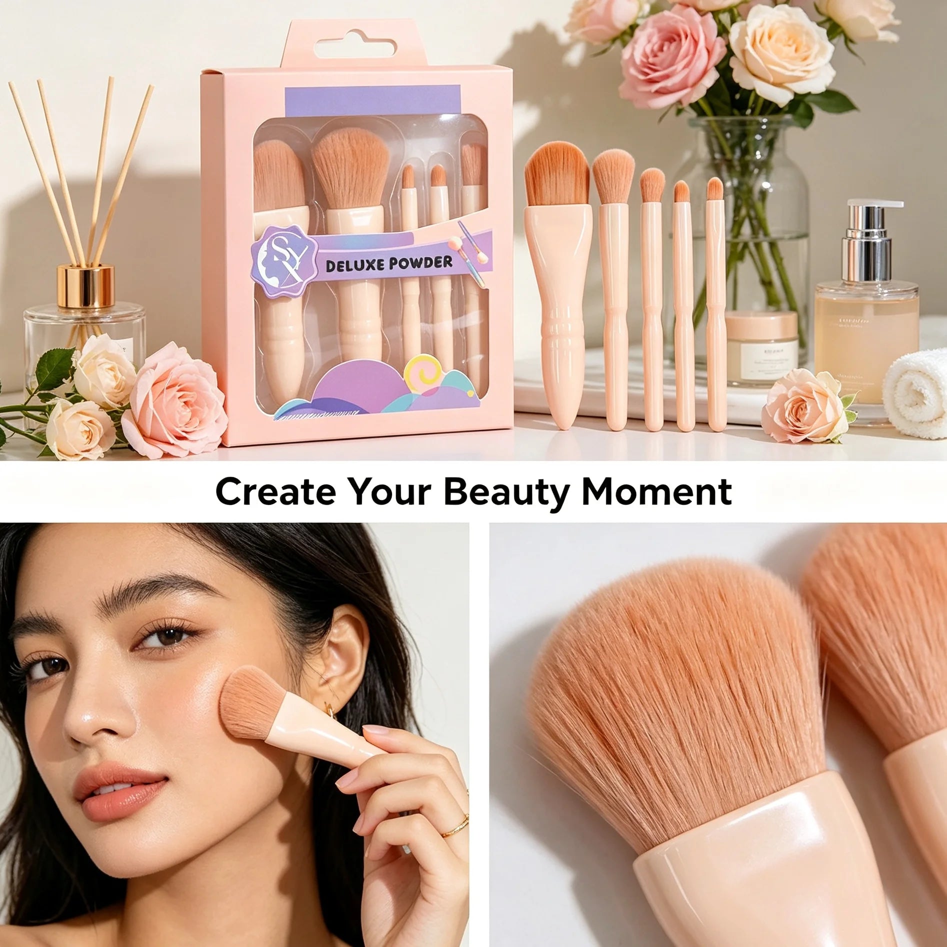 Essential 5-Piece Makeup Brush Set — Versatile Application Tools