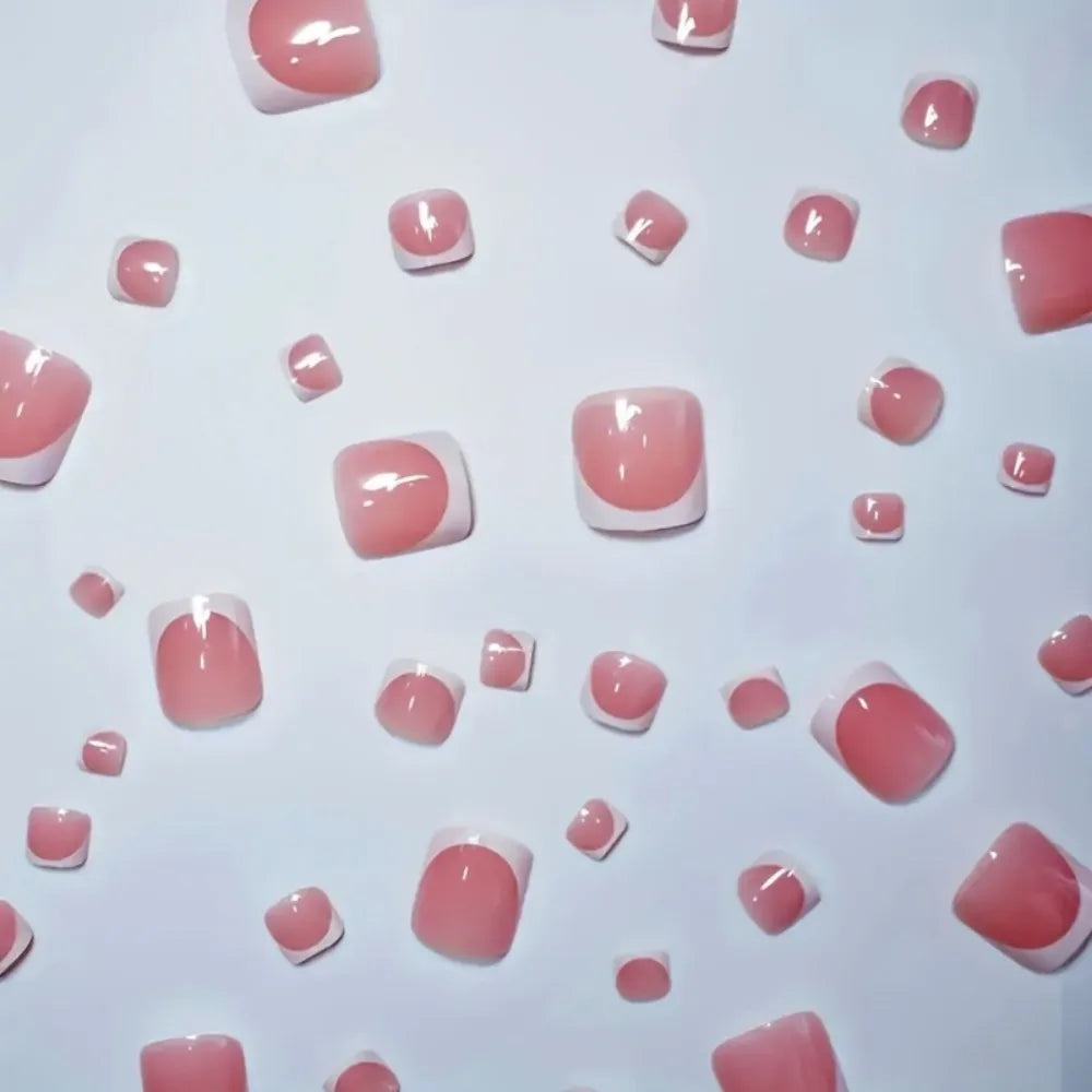 French Tip Press On Toenails — Pink and White Square Acrylic Set