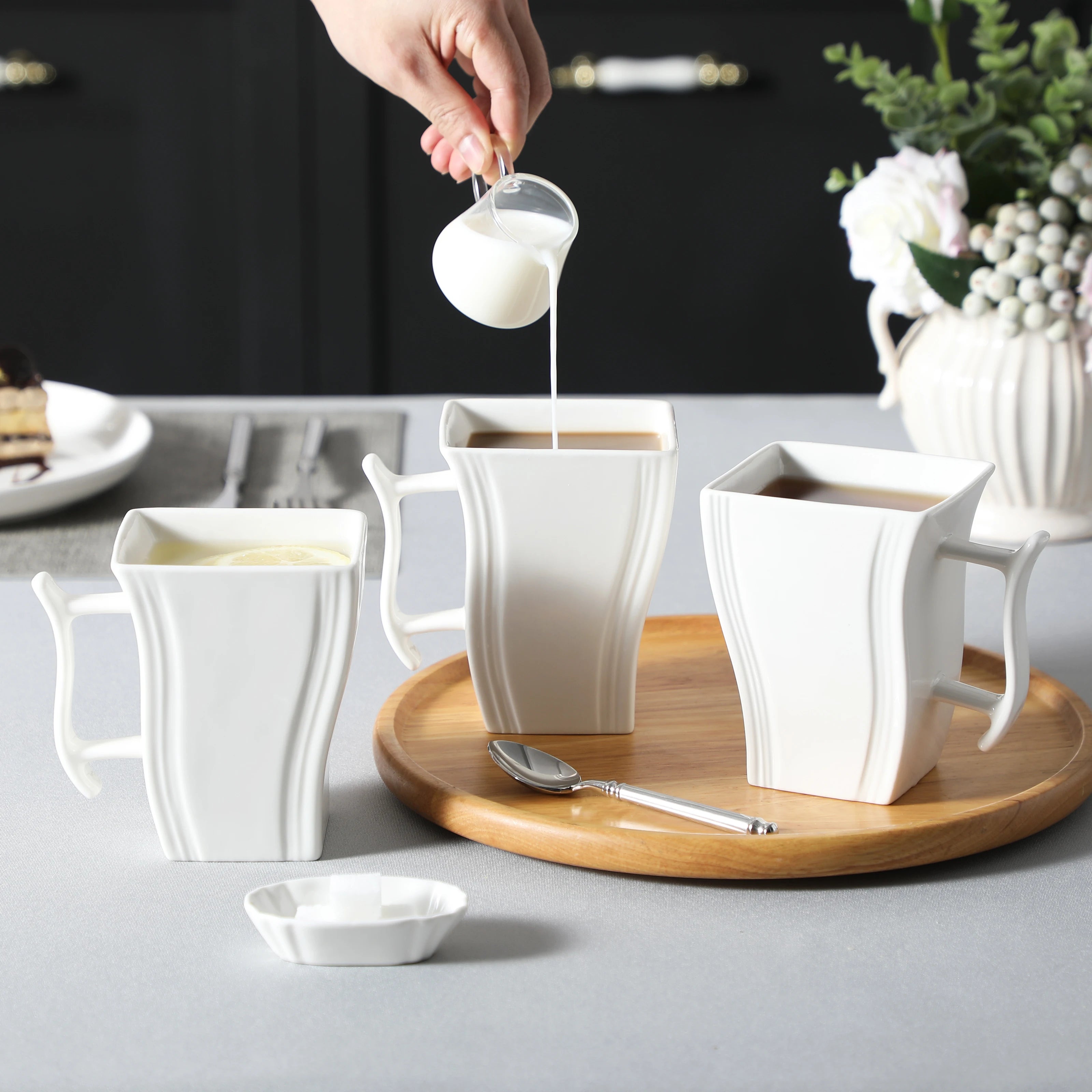 MALACASA 6-Piece Porcelain Coffee Set — Elegant Marble Style Mugs